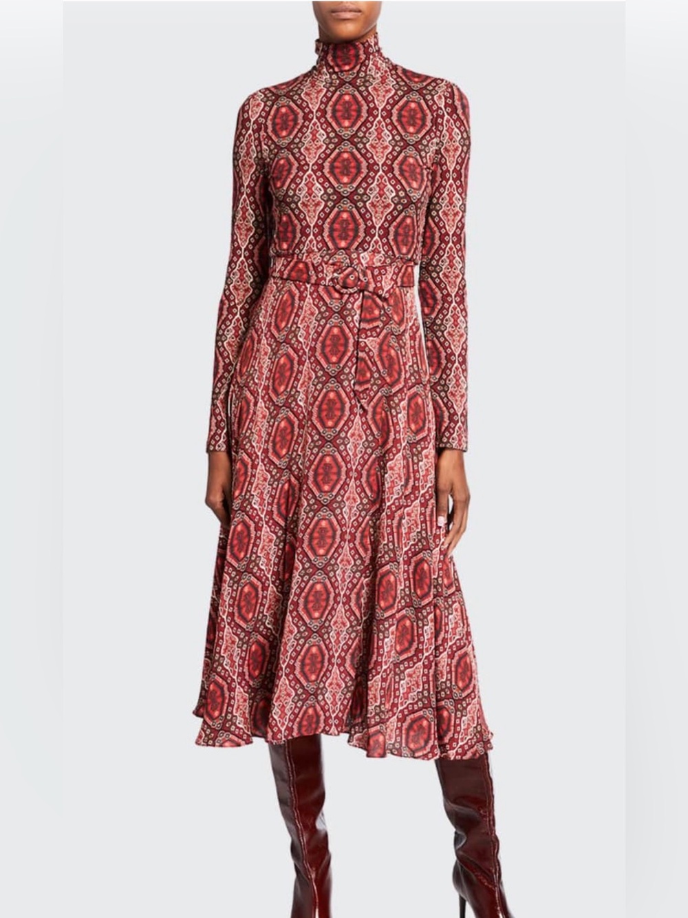 Alice + Olivia Red Printed Long-Sleeve Maxi Dress